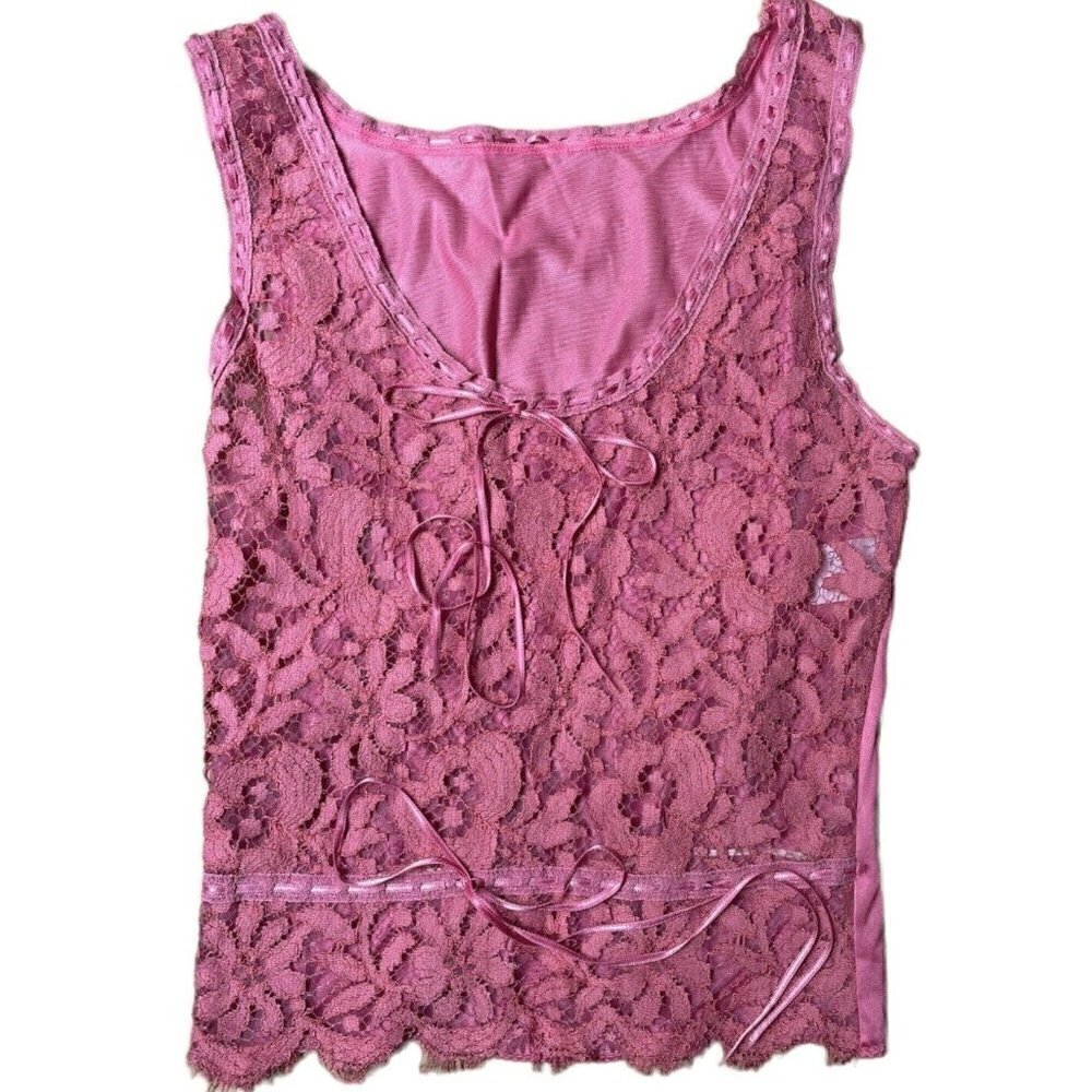VTG 70s Flair Lace Camisole Satiny Sleeveless Pink Camisole Raw Hem Women’s S P